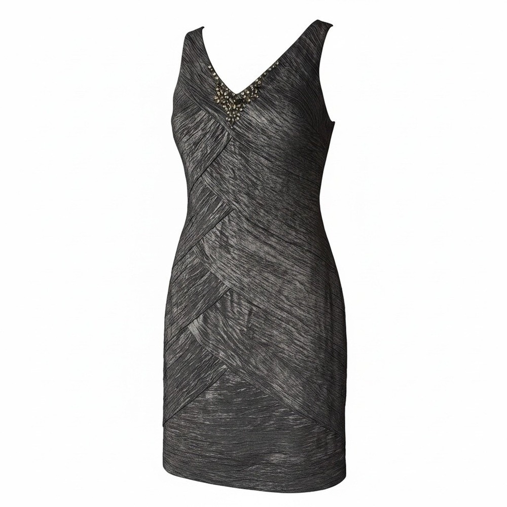 Jessica Howard Sleeveless Sequined Dress Womens 14 Gray Empire Waist Sheath